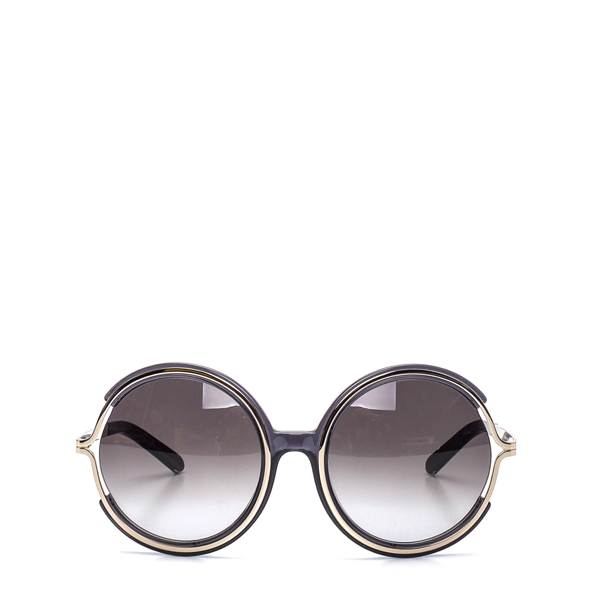 Chloe - Black & Silver Round Oversize Sunglasses